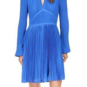 Elegant Blue Pleated Dress